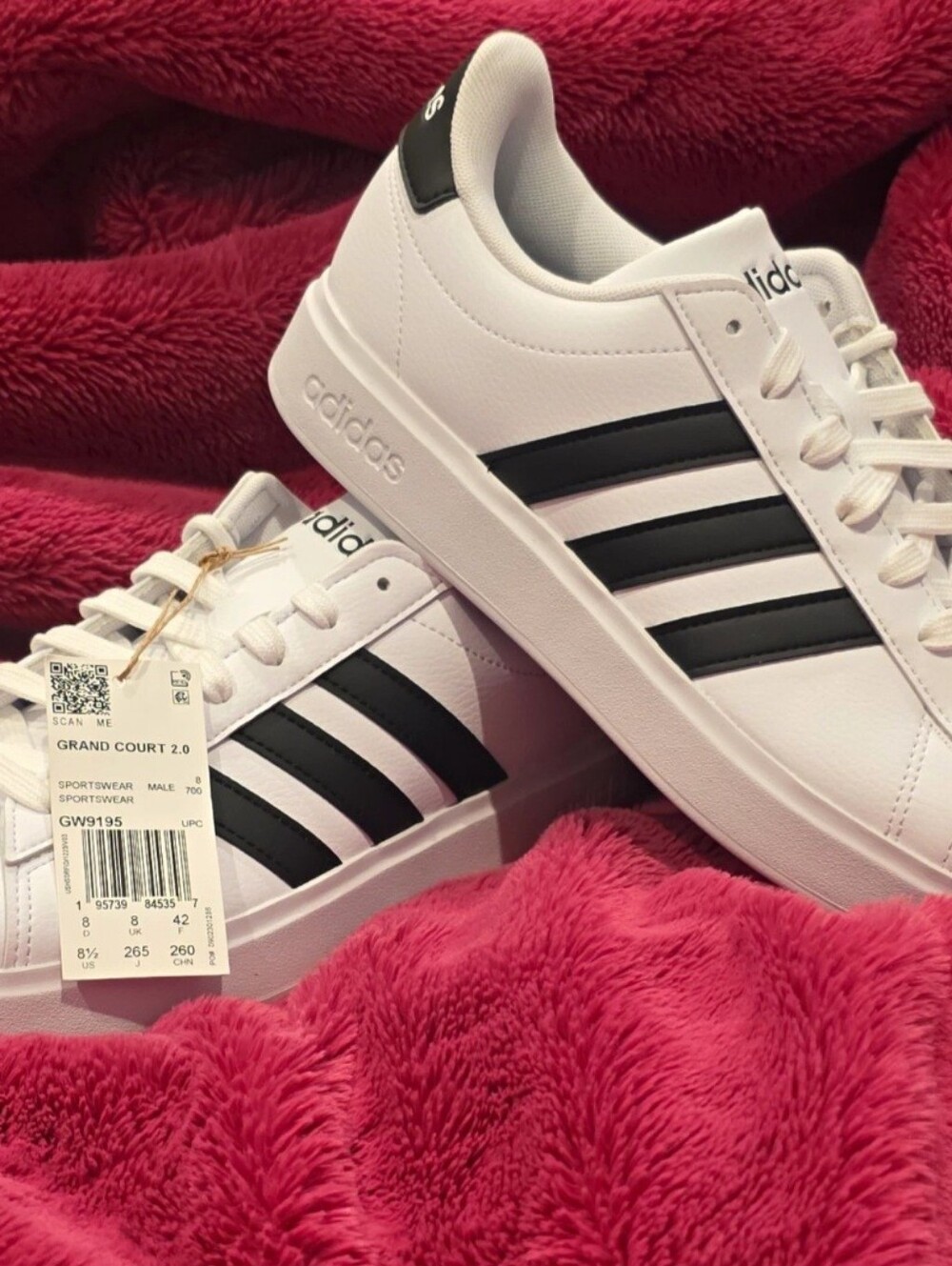Adidas Grand Court 2.0 White Sneakers with Black Stripes